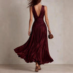 Larissa - Women's Pleated V-Neck Midi Dress 2