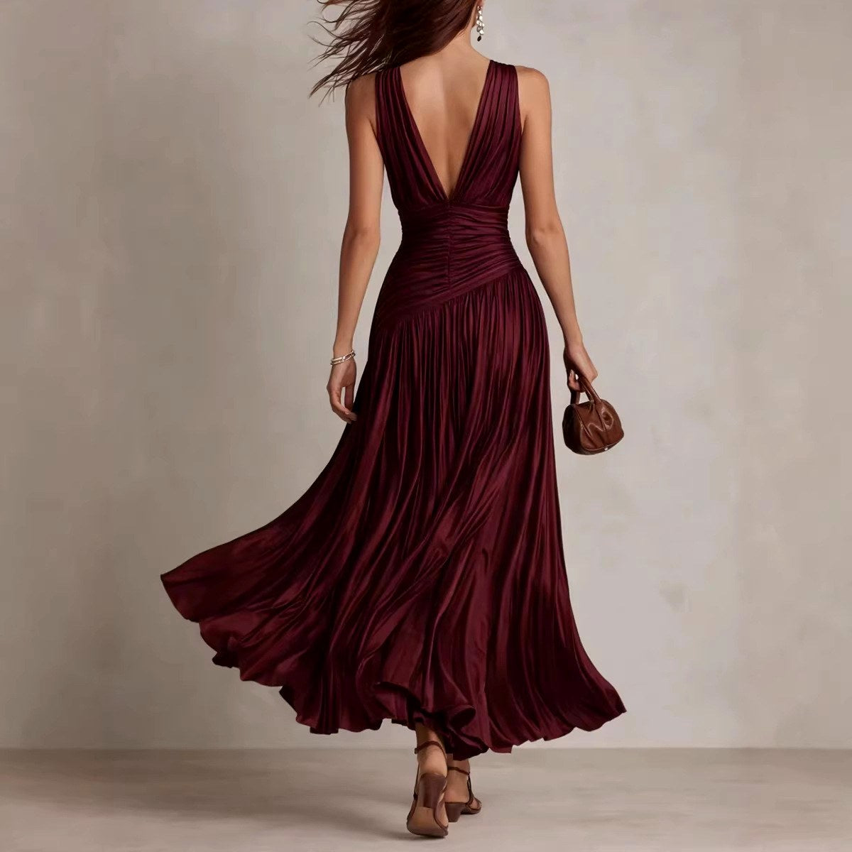 Larissa - Women's Pleated V-Neck Midi Dress 2