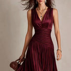Larissa - Women's Pleated V-Neck Midi Dress 3