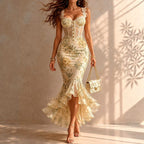 Laurel - Women's Floral Corset High-Low Midi Dress 1
