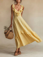 Laurel - Women's Sleeveless Tiered Maxi Dress with Ruffle Trim 1