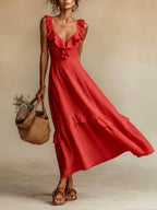 Laurel - Women's Sleeveless Tiered Maxi Dress with Ruffle Trim 2