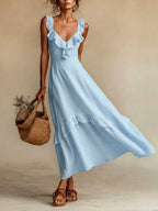 Laurel - Women's Sleeveless Tiered Maxi Dress with Ruffle Trim 3