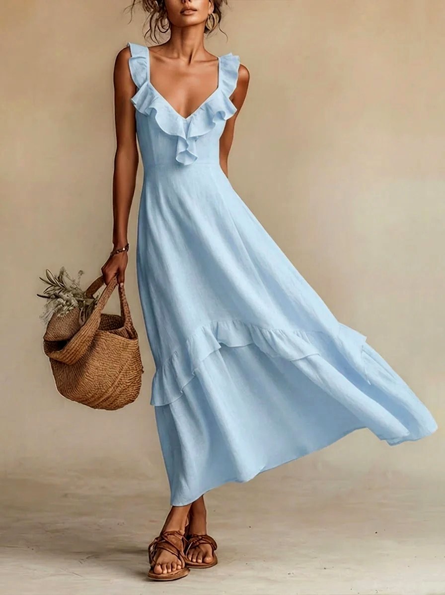 Laurel - Women's Sleeveless Tiered Maxi Dress with Ruffle Trim 3
