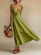 Laurel - Women's Sleeveless Tiered Maxi Dress with Ruffle Trim 4
