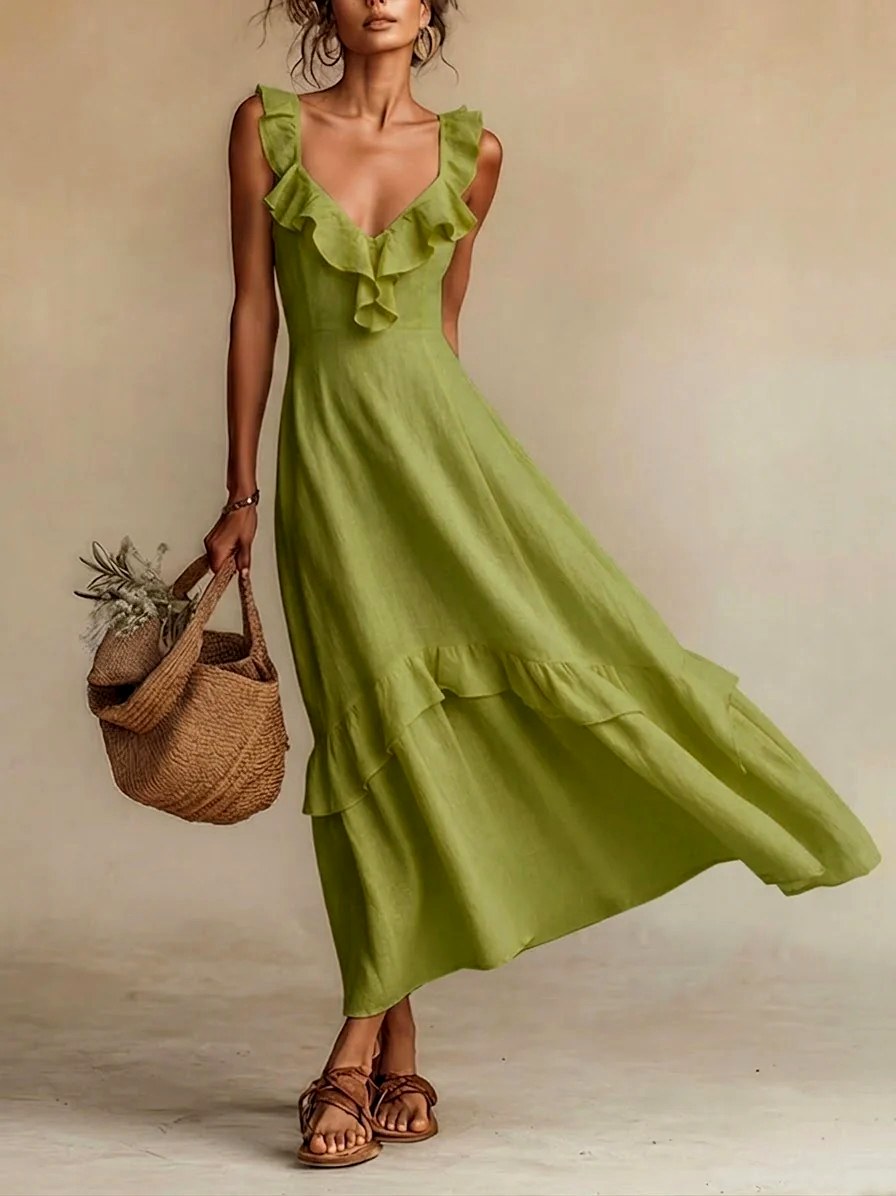 Laurel - Women's Sleeveless Tiered Maxi Dress with Ruffle Trim 4
