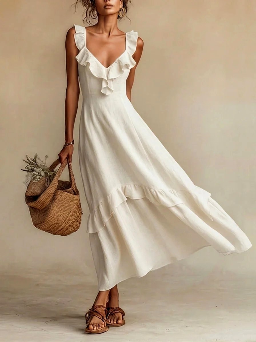 Laurel - Women's Sleeveless Tiered Maxi Dress with Ruffle Trim 5