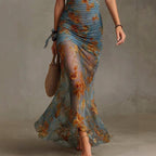 Leah - Women's Floral Halter Ruched Maxi Dress 3