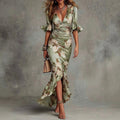 Leila - Women's Floral Bell Sleeve Ruched Maxi Dress 1