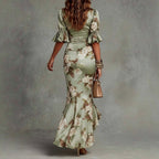 Leila - Women's Floral Bell Sleeve Ruched Maxi Dress 4