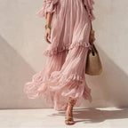 Leila - Women's Ruffle Sleeve Tiered Boho Maxi Dress 3