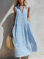 Leona - Women’s Gingham Sleeveless Button-Front Dress 3