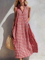 Leona - Women’s Gingham Sleeveless Button-Front Dress 4