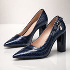 Leonora - Women's Croc-Embossed Pointed-Toe Block Heels