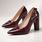 Leonora - Women's Croc-Embossed Pointed-Toe Block Heels