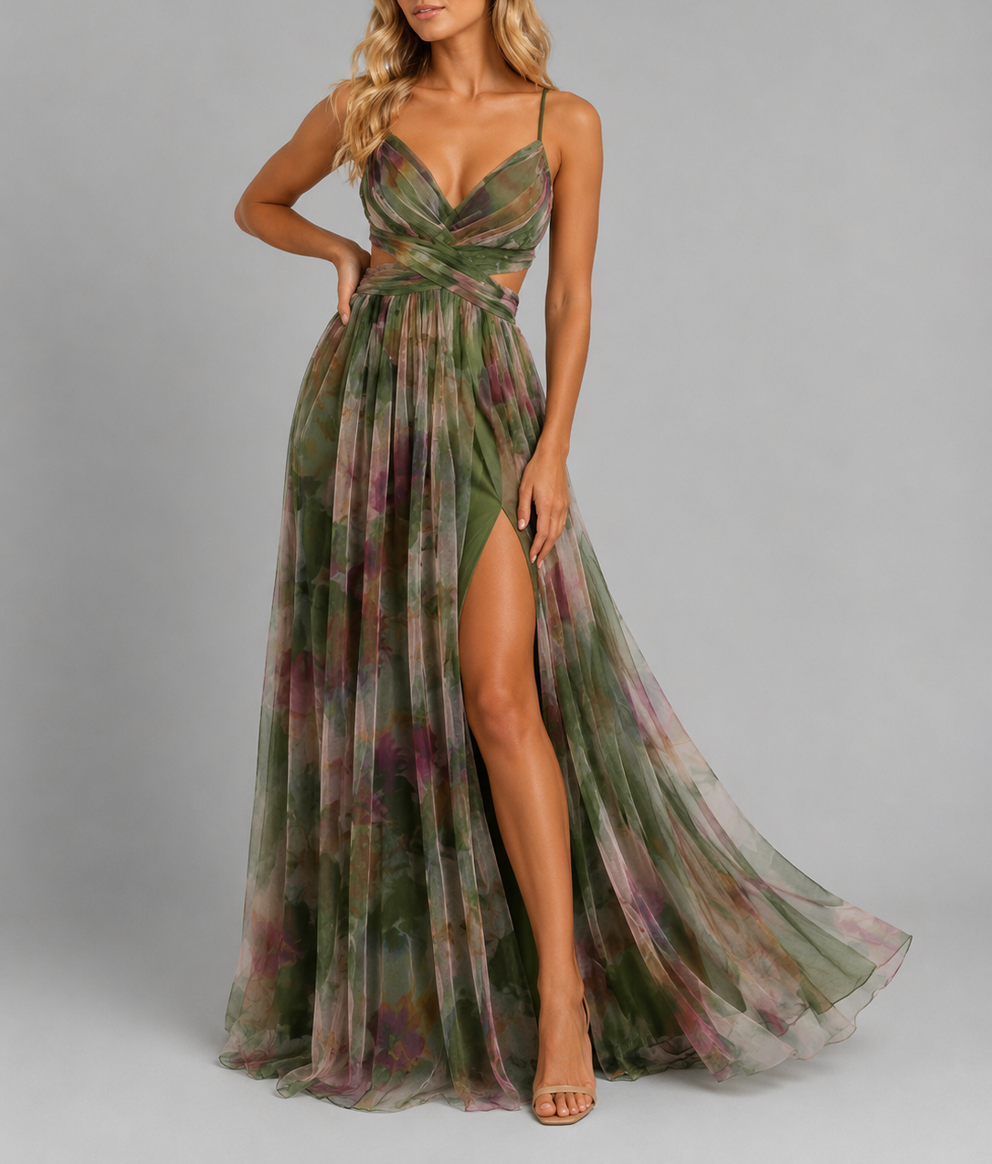 Lexi - Women's Watercolour Floral V-Neck Maxi Dress