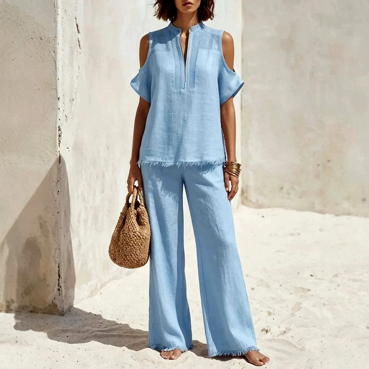 Liesel - Women's Cotton Linen Off-Shoulder Matching Set 2