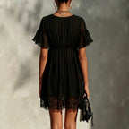 Liesel - Women's V-Neck Lace Trim Mini Dress 2