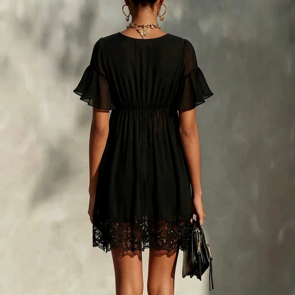 Liesel - Women's V-Neck Lace Trim Mini Dress 2