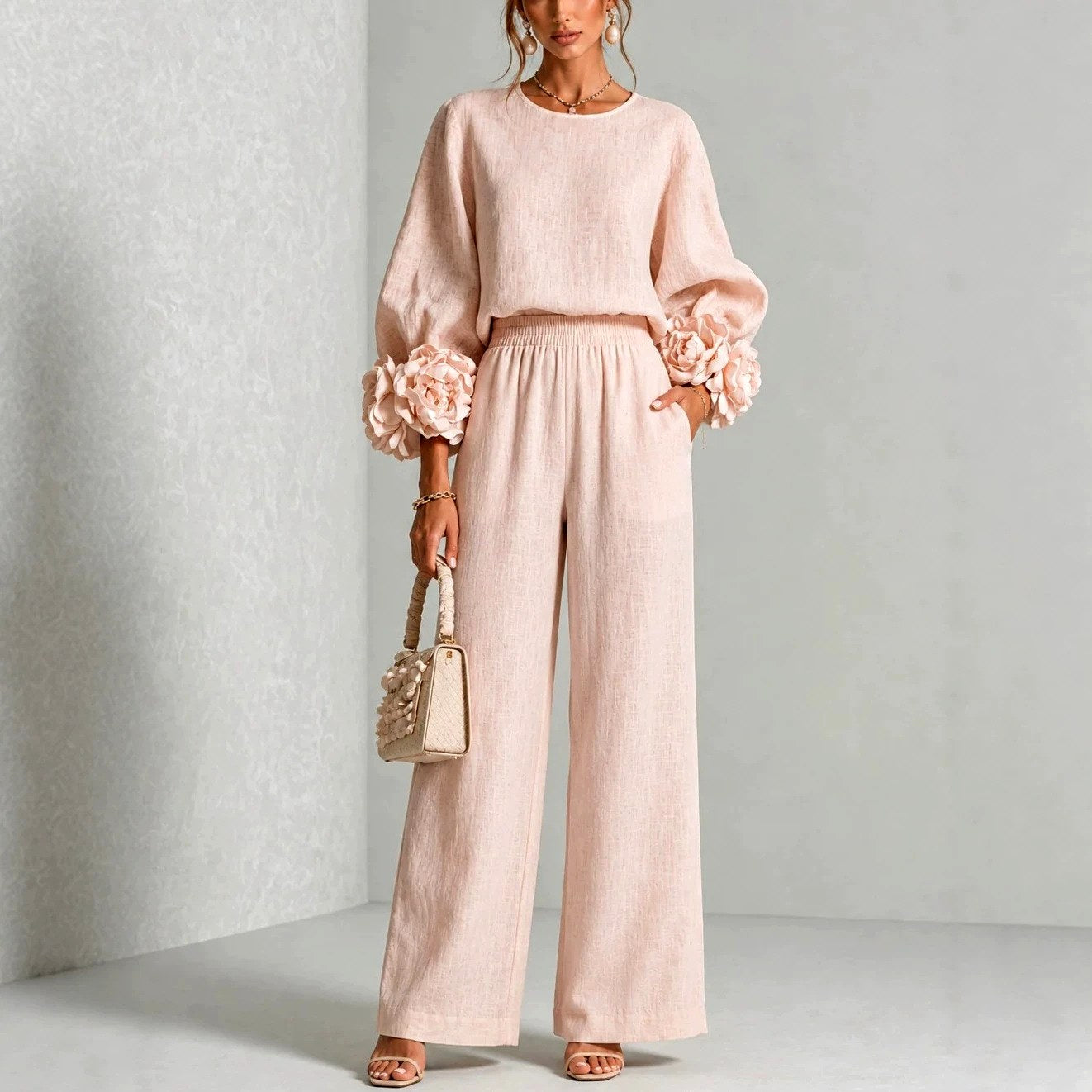 Lilian - Women's Balloon Sleeve Wide Leg Matching Set 2