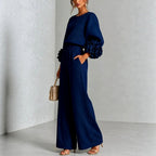 Lilian - Women's Balloon Sleeve Wide Leg Matching Set 3