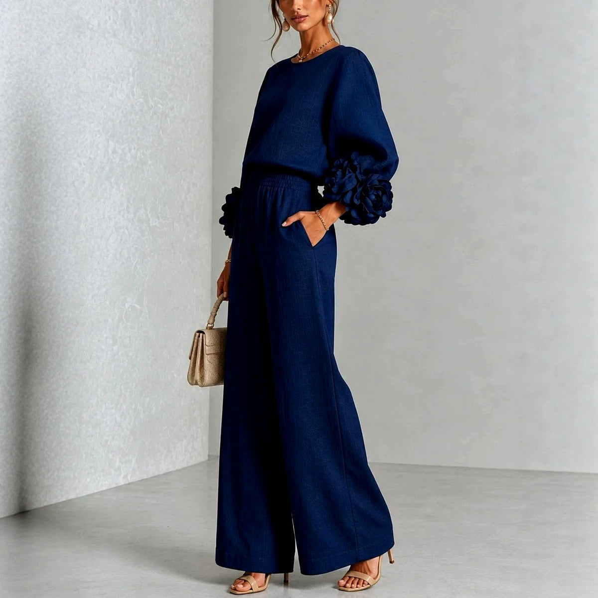Lilian - Women's Balloon Sleeve Wide Leg Matching Set 3