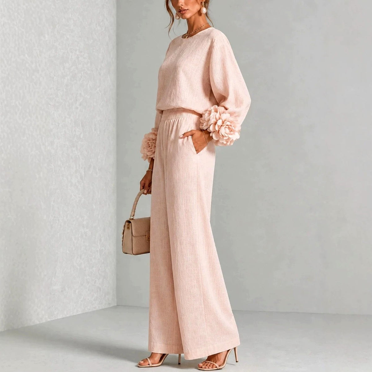 Lilian - Women's Balloon Sleeve Wide Leg Matching Set 4