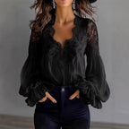 Lilian - Women's Floral Lace V-Neck Blouse 2
