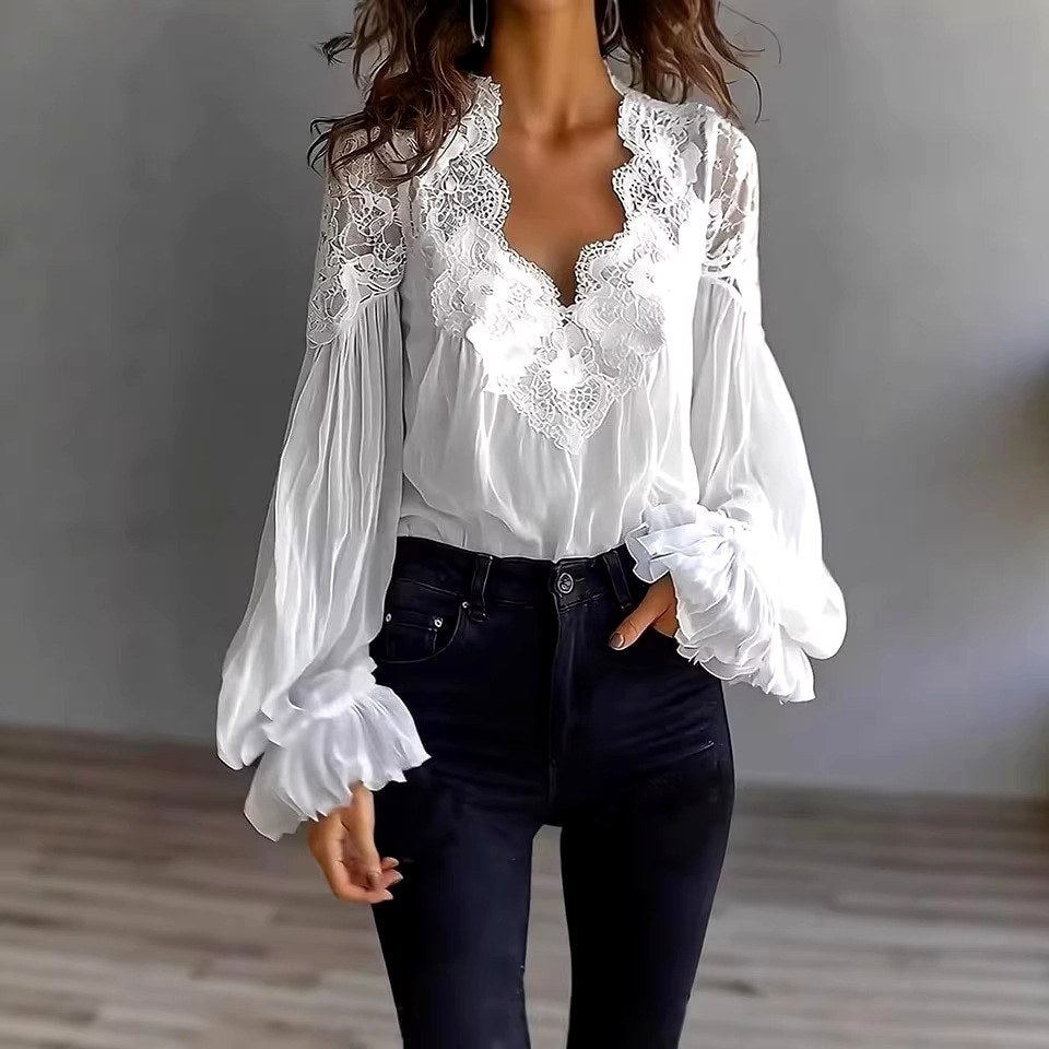 Lilian - Women's Floral Lace V-Neck Blouse 3