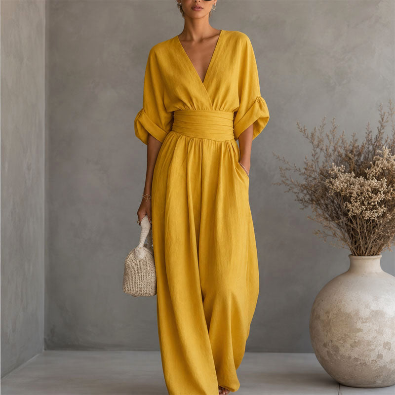 Liora - Women's Wrap V-Neck Wide-Leg Jumpsuit