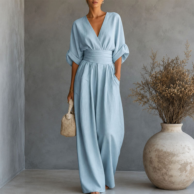 Liora - Women's Wrap V-Neck Wide-Leg Jumpsuit