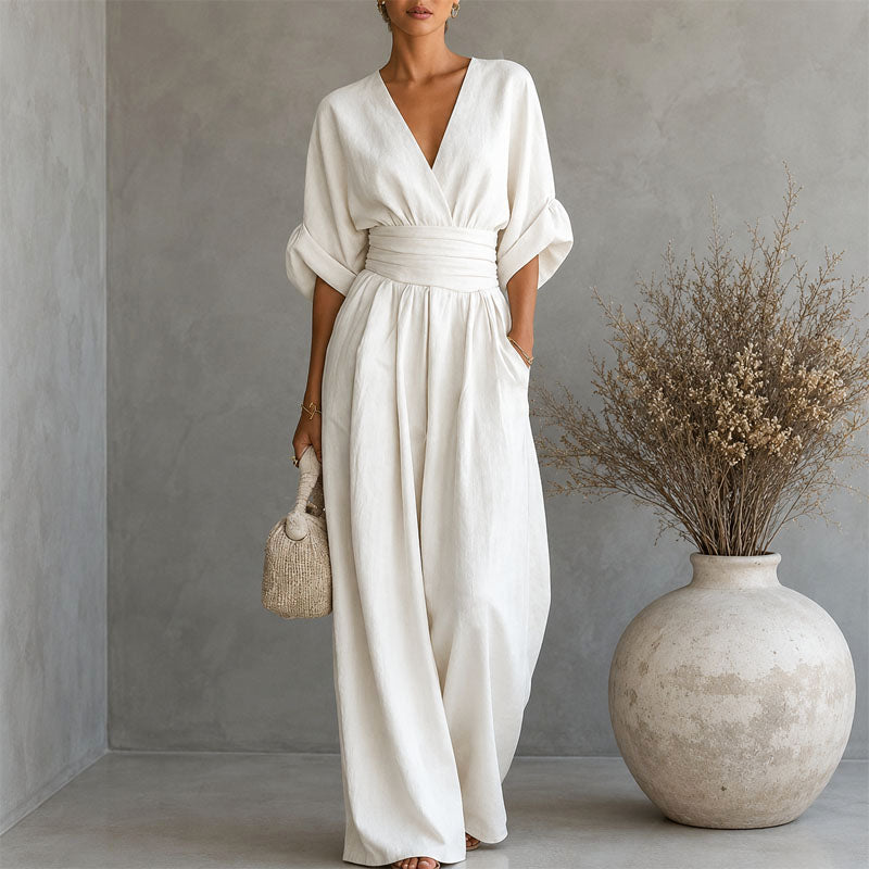 Liora - Women's Wrap V-Neck Wide-Leg Jumpsuit