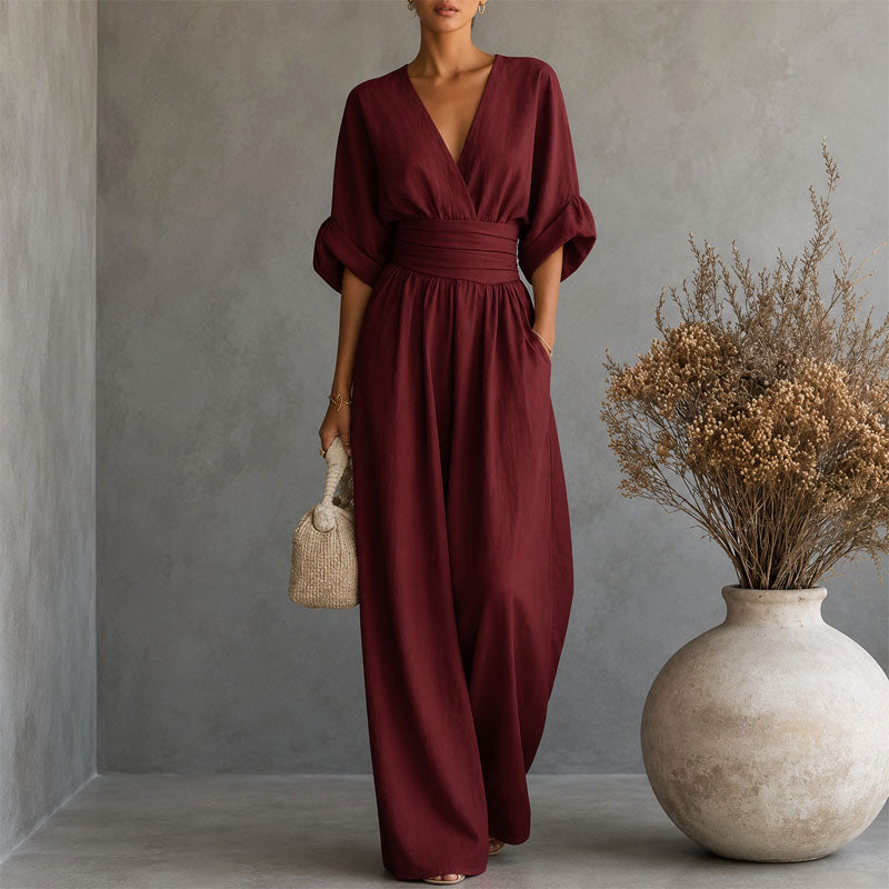 Liora - Women's Wrap V-Neck Wide-Leg Jumpsuit