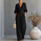 Liora - Women's Wrap V-Neck Wide-Leg Jumpsuit