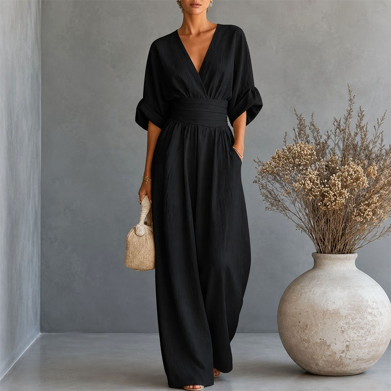 Liora - Women's Wrap V-Neck Wide-Leg Jumpsuit