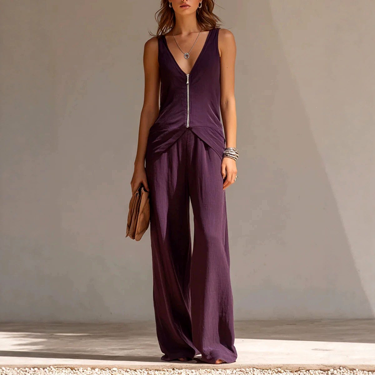 Loredana - Women's Sleeveless Top & Wide-Leg Pants Set 1