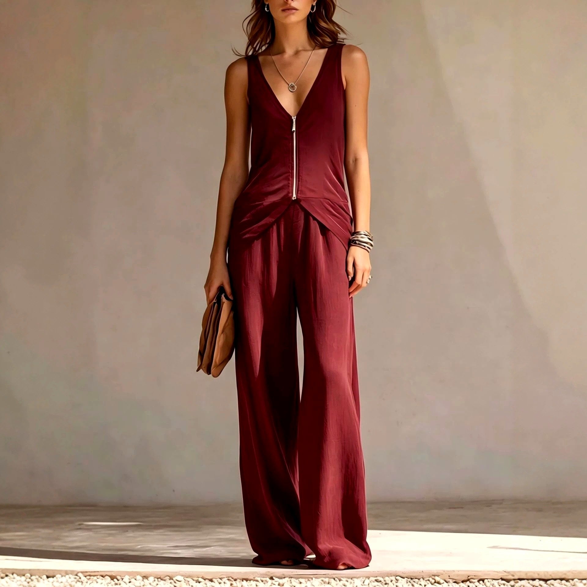 Loredana - Women's Sleeveless Top & Wide-Leg Pants Set 2