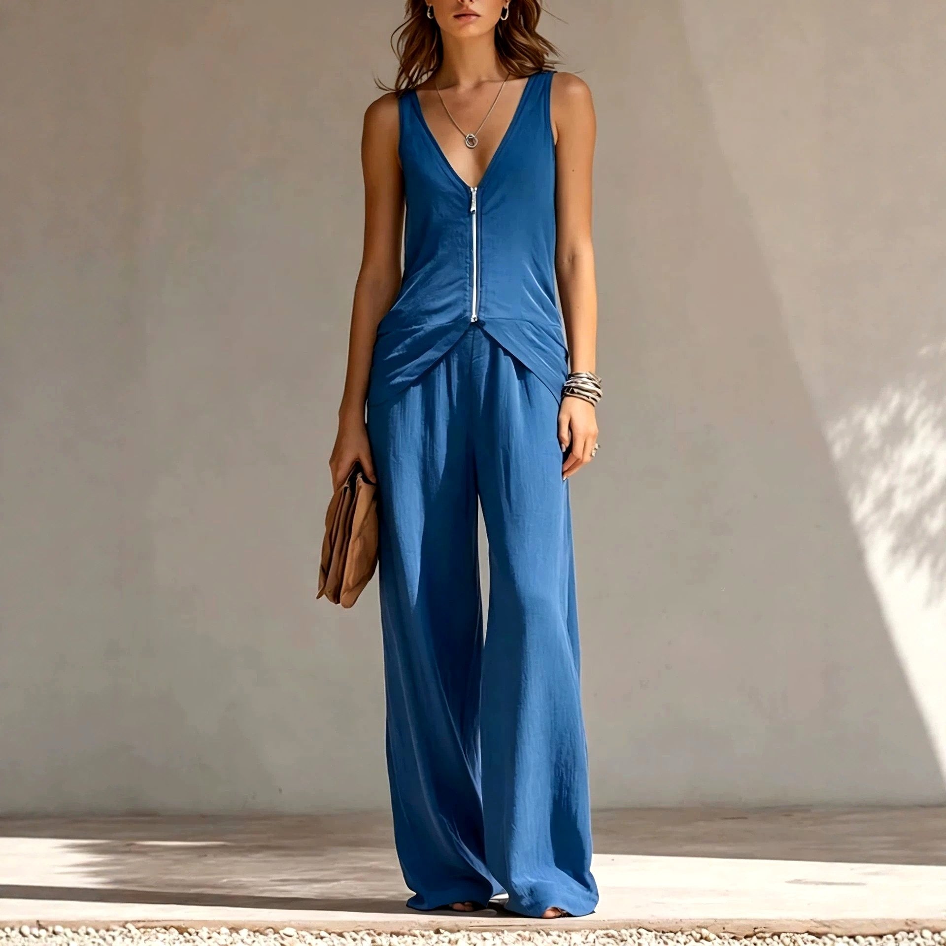 Loredana - Women's Sleeveless Top & Wide-Leg Pants Set 3
