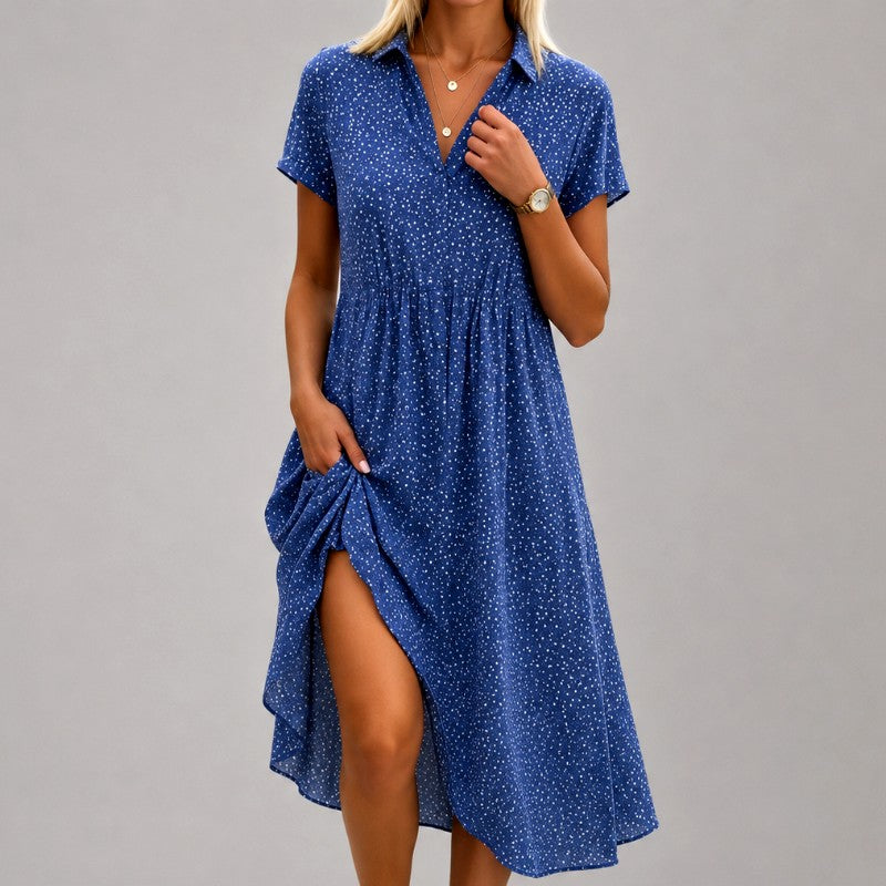 Lotta - Women's Short-Sleeve V-Neck Dotted Midi Dress 1