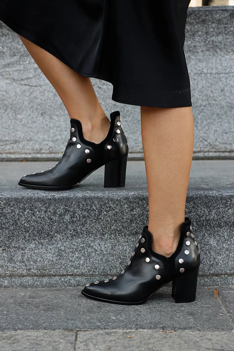Louisa - Women's Metal-Studded Ankle Boots with Block Heel