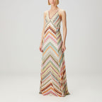 Lucienne - Women's Chevron Crochet Halter Maxi Dress