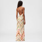 Lucienne - Women's Chevron Crochet Halter Maxi Dress