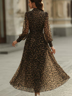 Lucinda - Women's Animal Print Wrap Midi Dress with Gathered Cuffs