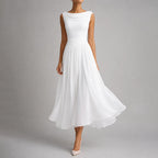 Lucinda - Women's Draped Boat Neck A-Line Midi Dress