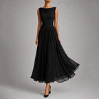 Lucinda - Women's Draped Boat Neck A-Line Midi Dress