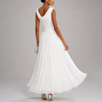 Lucinda - Women's Draped Boat Neck A-Line Midi Dress