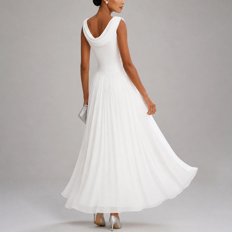 Lucinda - Women's Draped Boat Neck A-Line Midi Dress