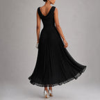Lucinda - Women's Draped Boat Neck A-Line Midi Dress