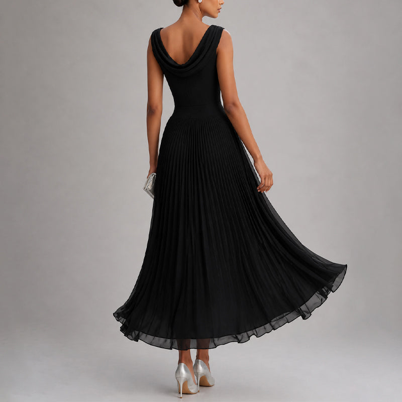 Lucinda - Women's Draped Boat Neck A-Line Midi Dress