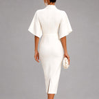 Lucinda - Women's Wrap Front Cape Sleeve Midi Dress 2